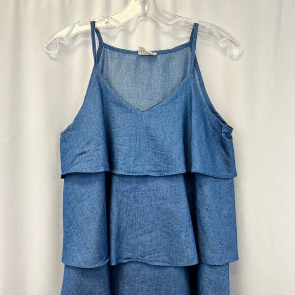 143 Story By Line Up Womens Blue Layered Ruffled Top V Neck Sleeveless Small - Picture 6 of 10